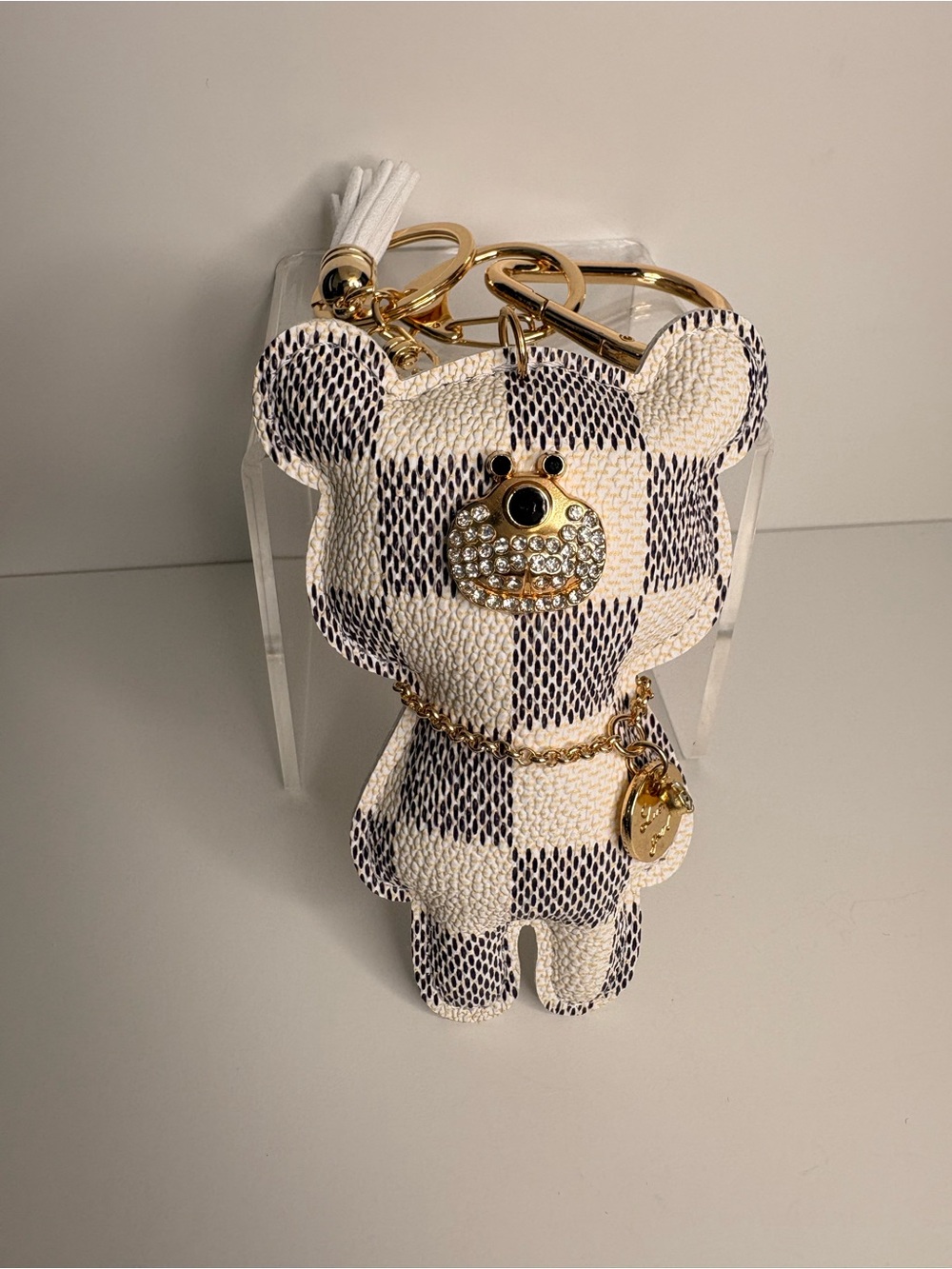 Checkered Black & White Bear Keychain Bag Charm - Picture 3 of 5
